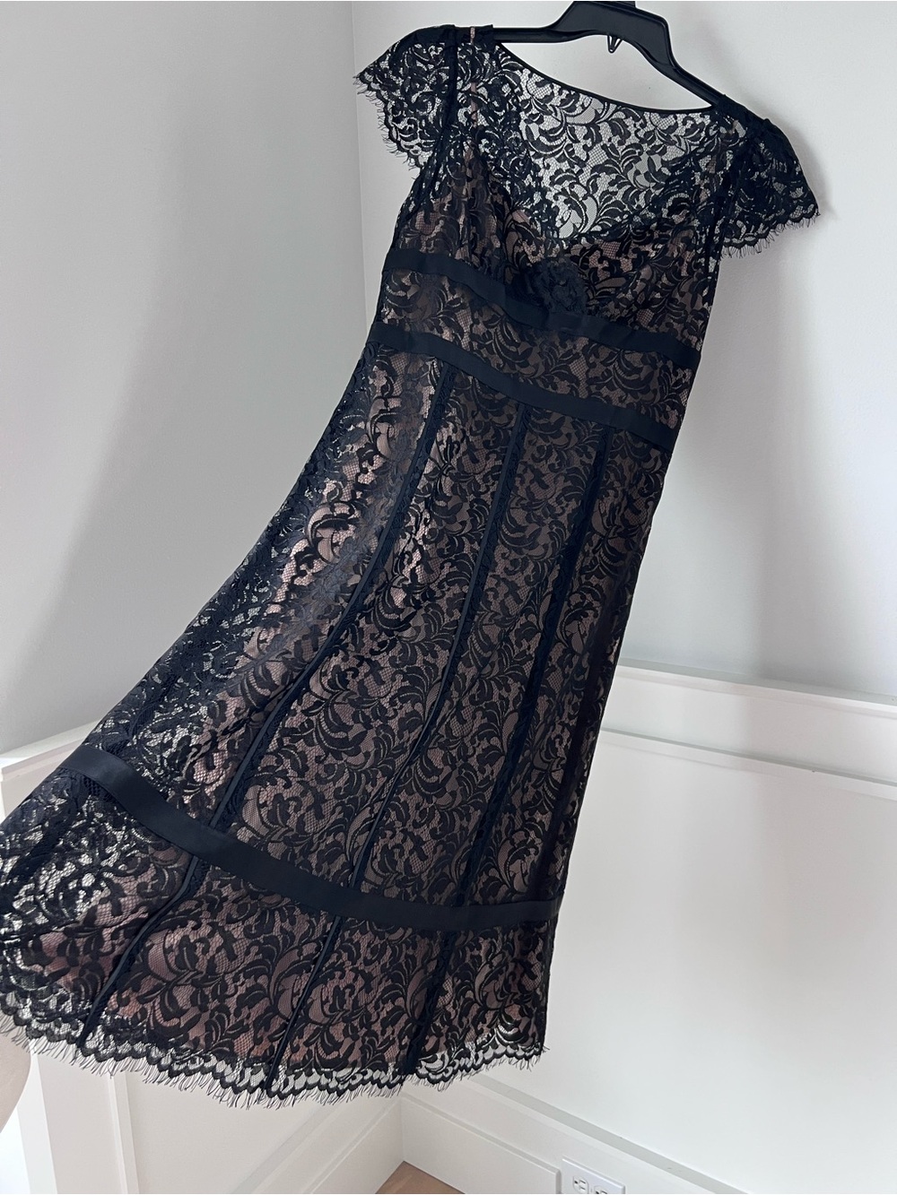 LOFT Black Lace Midi Dress with Nude Lining - Picture 6 of 13